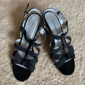 Cloud Walkers Black Sandal Heels - Size 10W